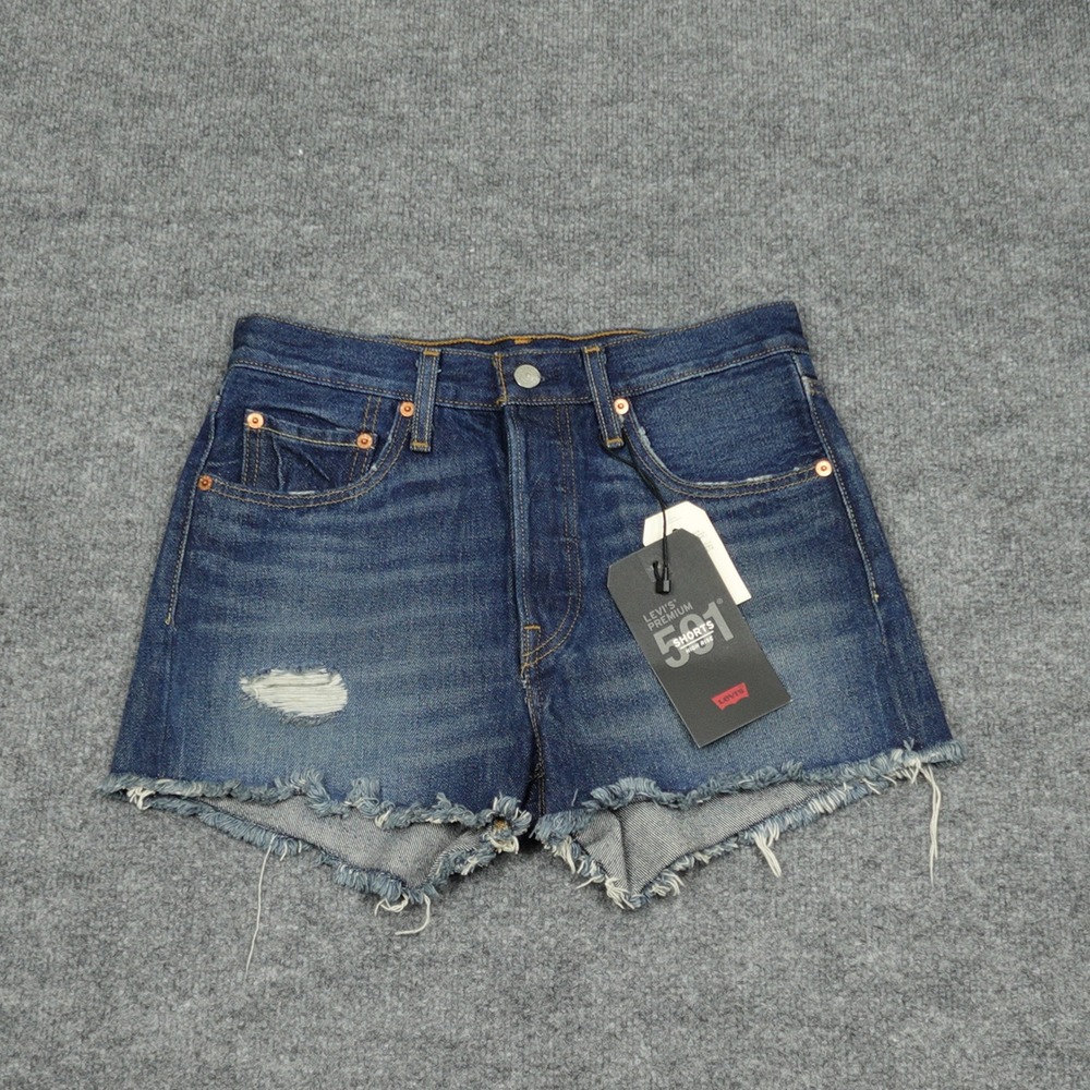 Levi's 501 Jeans Shorts Women 26 Blue High Rise Distressed Raw Hem New
